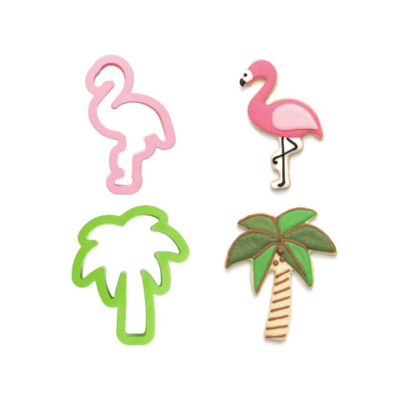 Cortadores de biscoitos com 2 flamingos e palmeiras