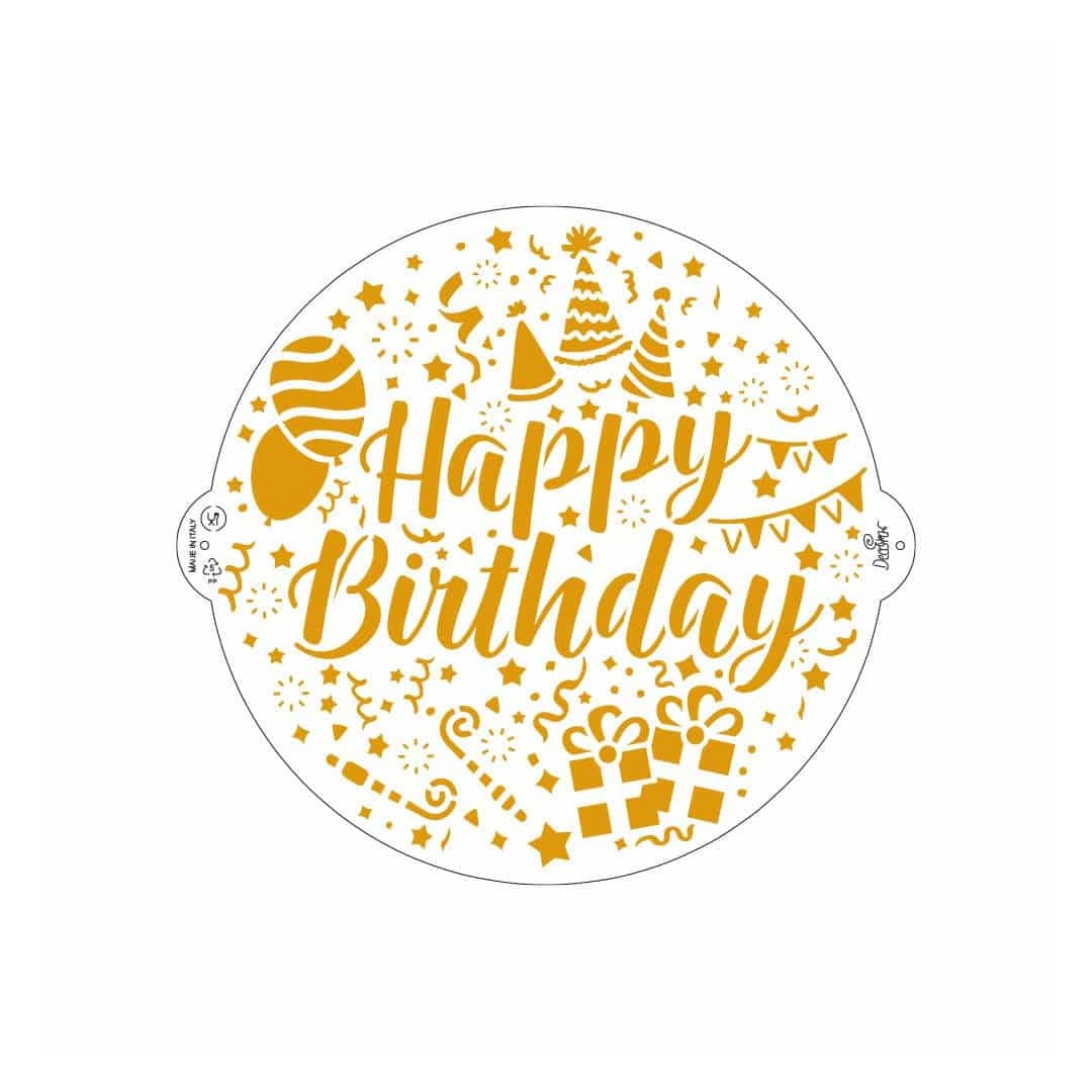 estêncil de bolo de feliz aniversário