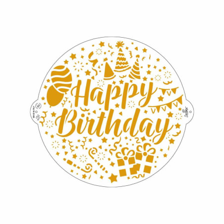 estêncil de bolo de feliz aniversário