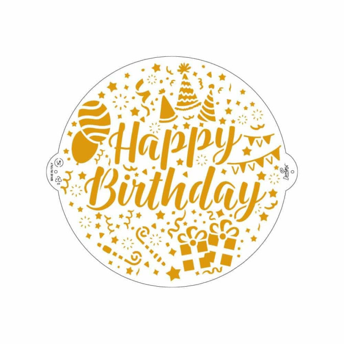 estêncil de bolo de feliz aniversário