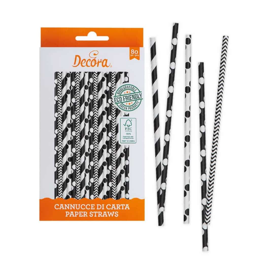 80 palitos de palha de papel preto e branco