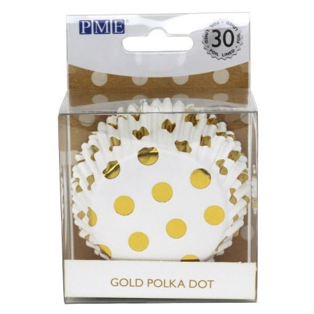 30 forminhas de cupcake brancas com bolinhas douradas