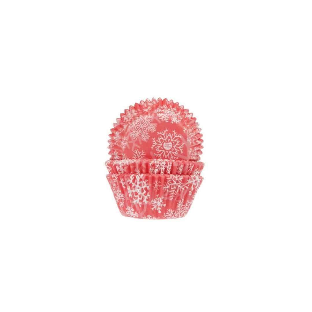 Forminhas vermelhas para cupcakes de natal com estampa de flocos de neve