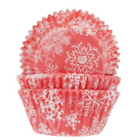 Forminhas vermelhas para cupcakes de natal com estampa de flocos de neve