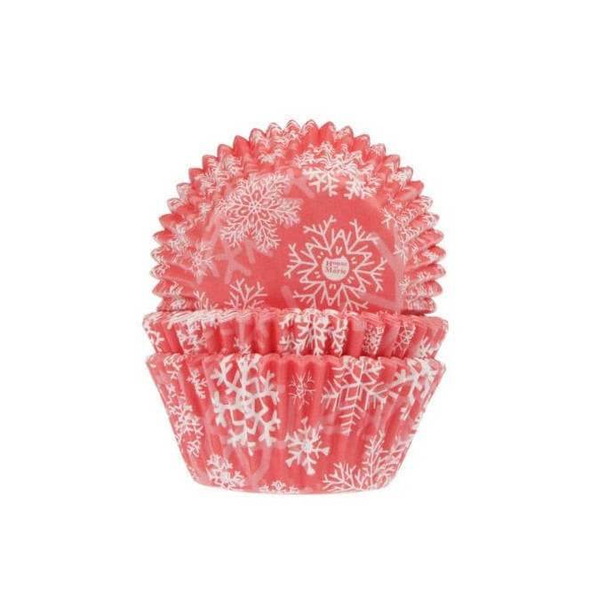 Forminhas vermelhas para cupcakes de natal com estampa de flocos de neve