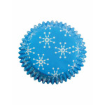 Forminhas de papel azuis para mini muffins com estampa de floco de neve