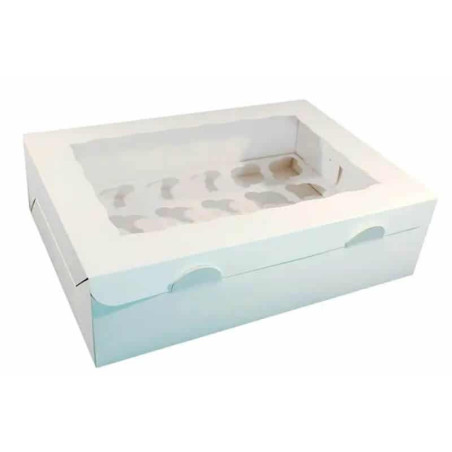 Caixa para 24 mini cupcakes brancos com encaixe