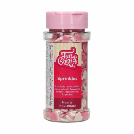 mini corações de açúcar rosa e branco