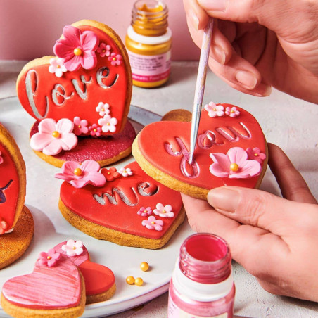 funcakes com tinta alimentar vermelha metálica
