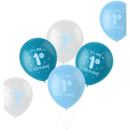 6 balões azuis de aniversário de 1 ano