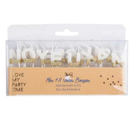 Kit de velas de feliz aniversário Branco e dourado