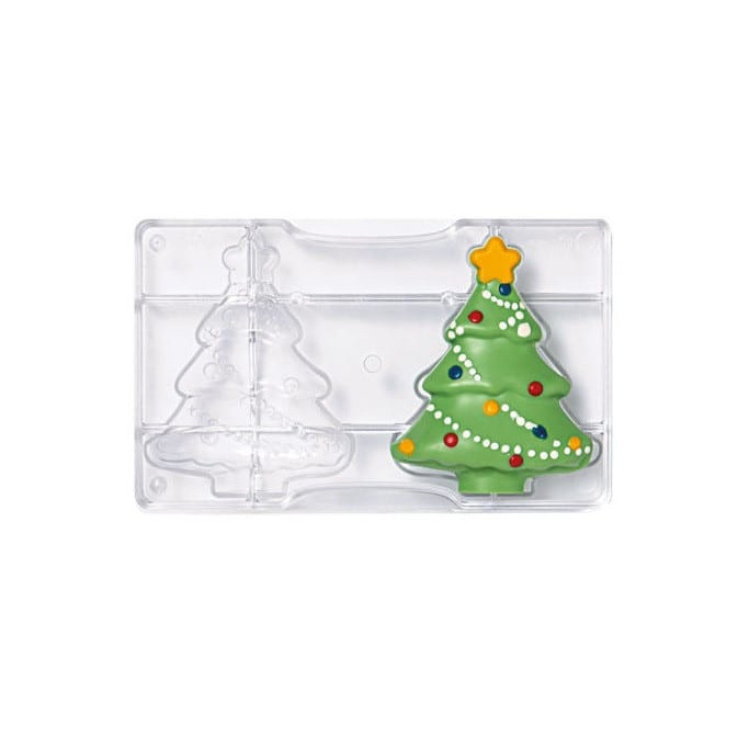 árvore de natal com molde de chocolate