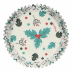 Estojos para cupcake de Natal com 48 folhas de azevinho
