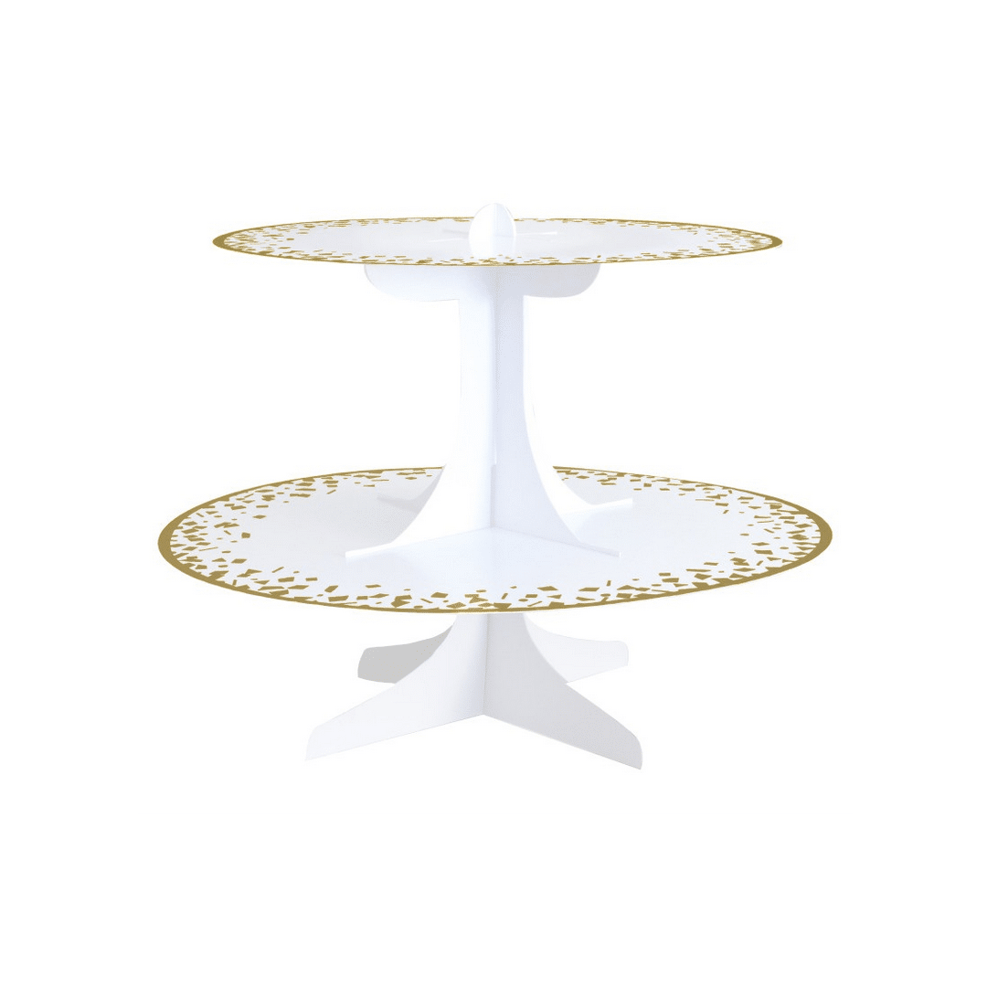 suporte para bolo branco e dourado