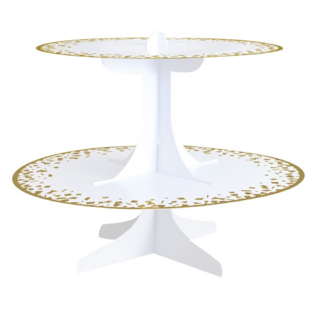 suporte para bolo branco e dourado