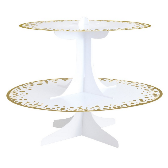 suporte para bolo branco e dourado