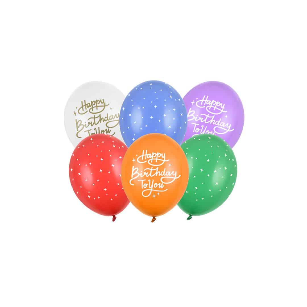 6 balões de feliz aniversário variados