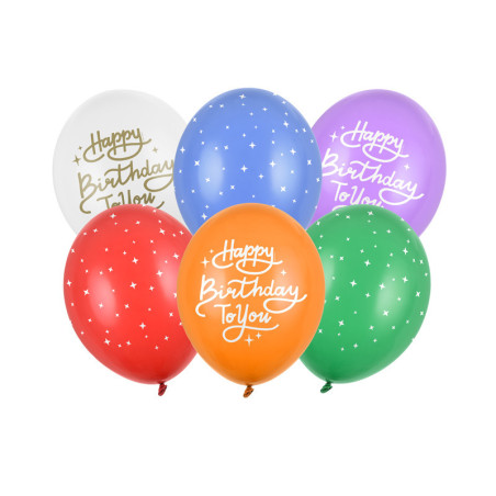 6 balões de feliz aniversário variados