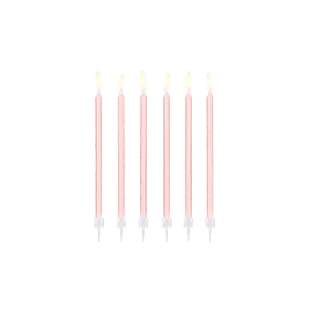 6 velas longas rosa pastel