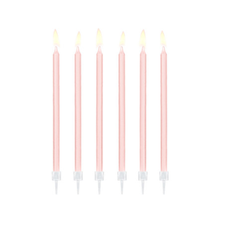6 velas longas rosa pastel