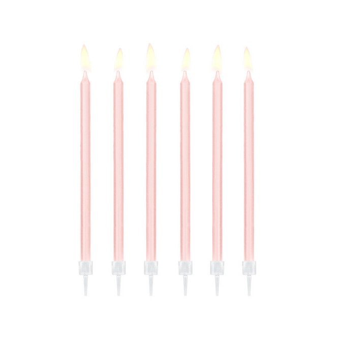 6 velas longas rosa pastel