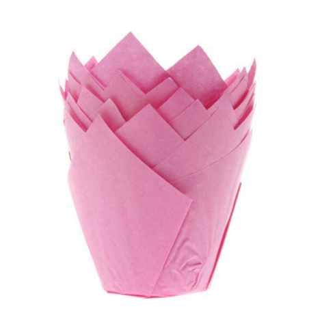 24 caixas de muffin de tulipa rosa