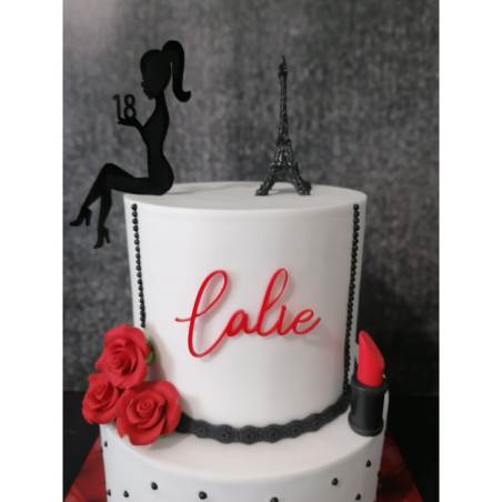 Topper de bolo Silhueta de uma mulher sentada para personalizar