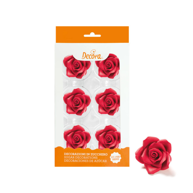 6 rosas em açúcar vermelho