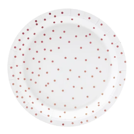 6-pratos-brancos-com-bolinhas-rosa-douradas-18-cm