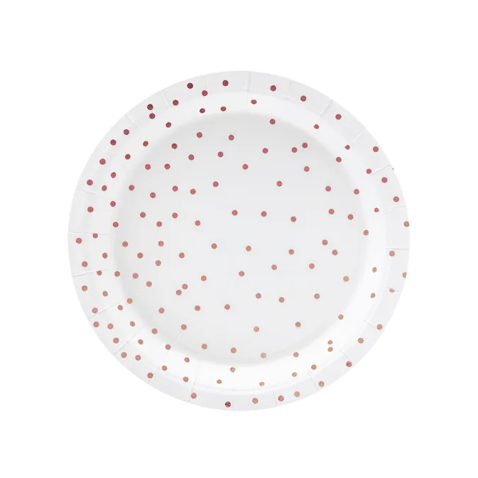 6-pratos-brancos-com-bolinhas-rosa-douradas-18-cm