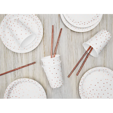 ideia de decoração de mesa em branco e ouro rosa