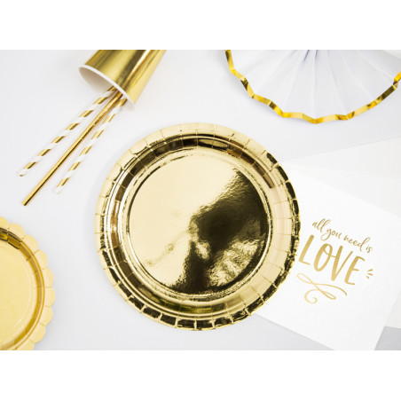 6 pratos de papelão dourado