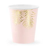 xícaras rosa com folhagem dourada
