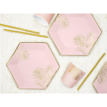 ideia de decoração de mesa rosa claro e dourado