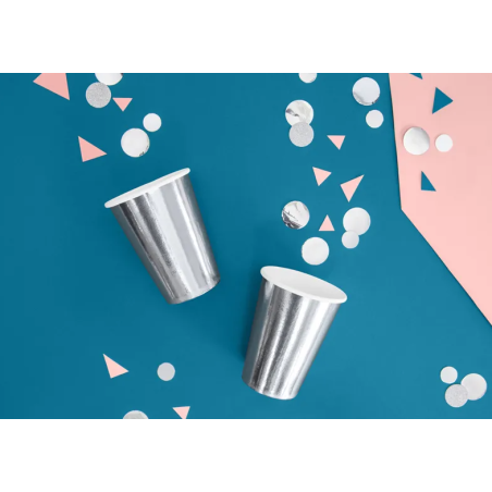 6 copos de papel espelhados prateados