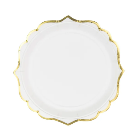 placas brancas com bordas douradas