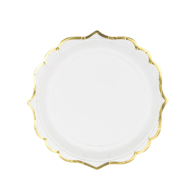placas brancas com bordas douradas