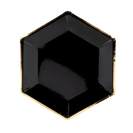 pratos de papel hexagonais pretos