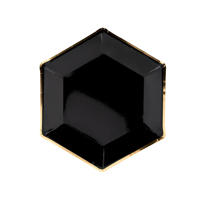 pratos de papel hexagonais pretos
