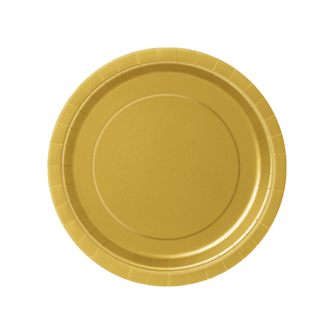 8 pratos de sobremesa de papelão dourado