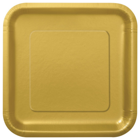 Pratos de sobremesa de papelão com 16 quadrados cor ouro