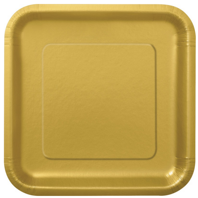 Pratos de sobremesa de papelão com 16 quadrados cor ouro