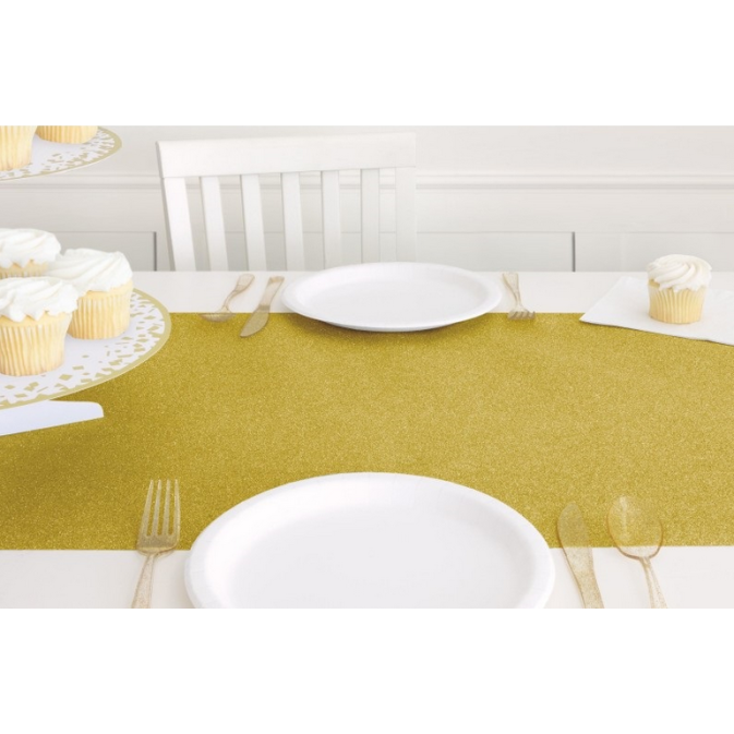 corredor de mesa com lantejoulas douradas