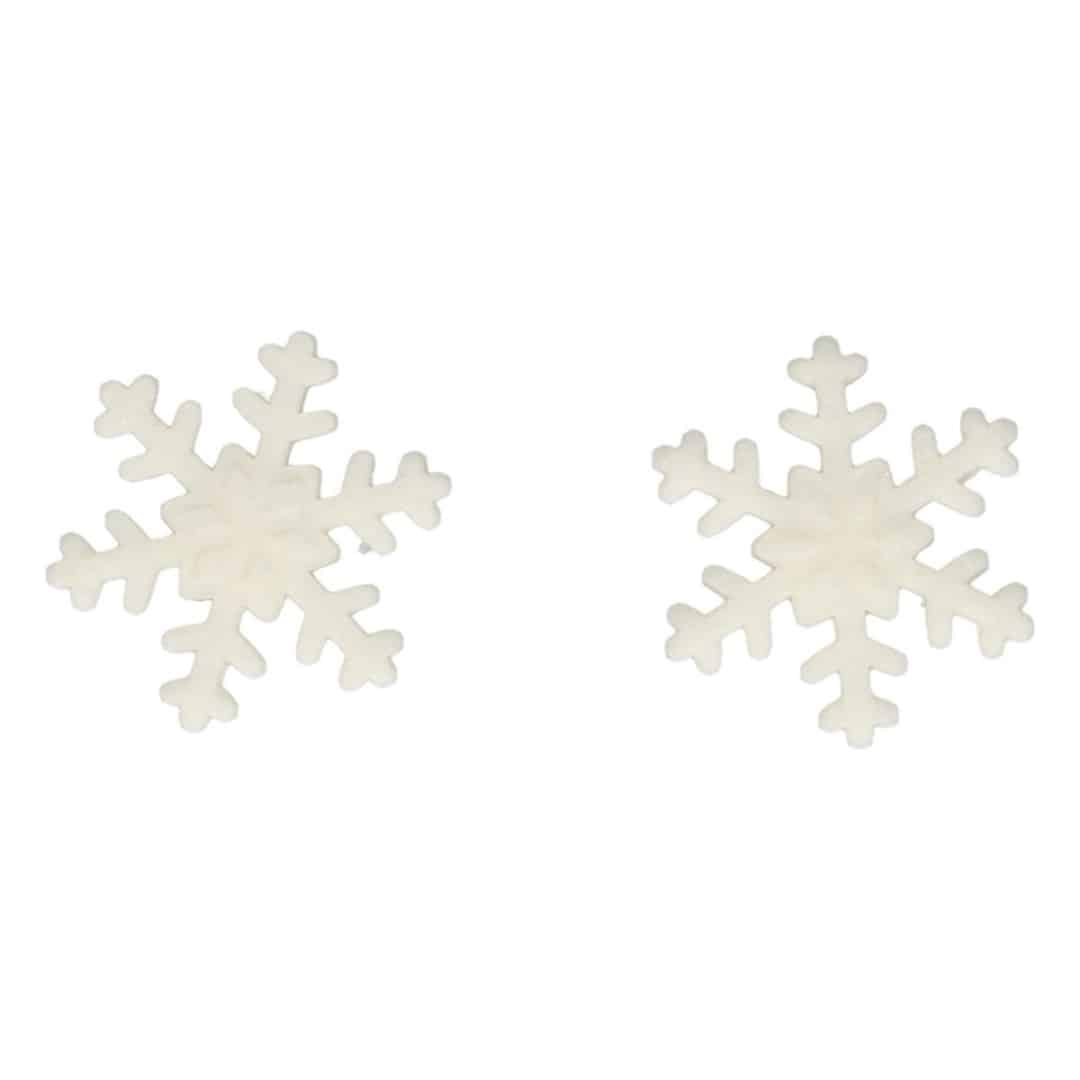 Decorações de flocos de neve de açúcar branco para uma tora de Natal
