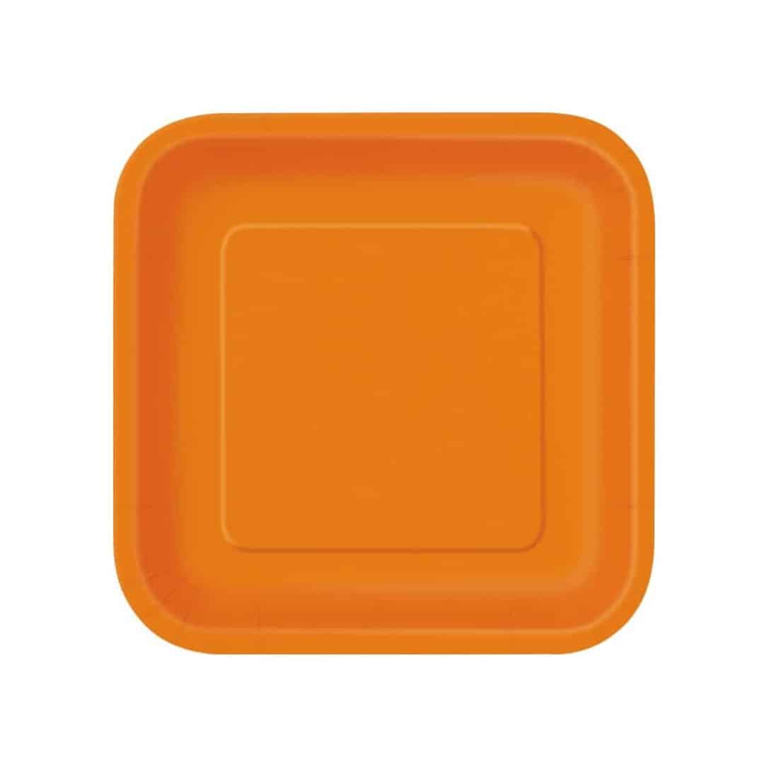 Pratos de papelão laranja com 14 quadrados