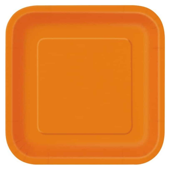 Pratos de papelão laranja com 14 quadrados