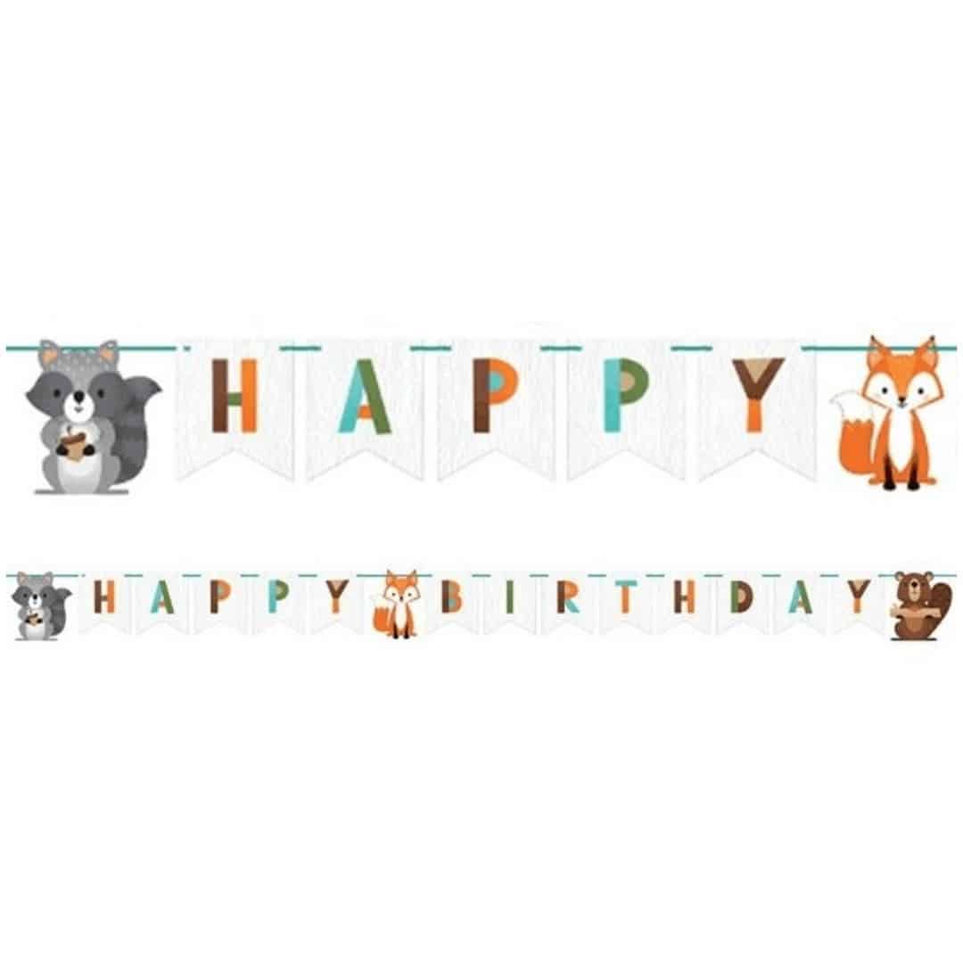 Banner de aniversário de animais da floresta