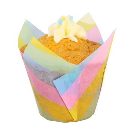cupcake em uma caixa multicolorida
