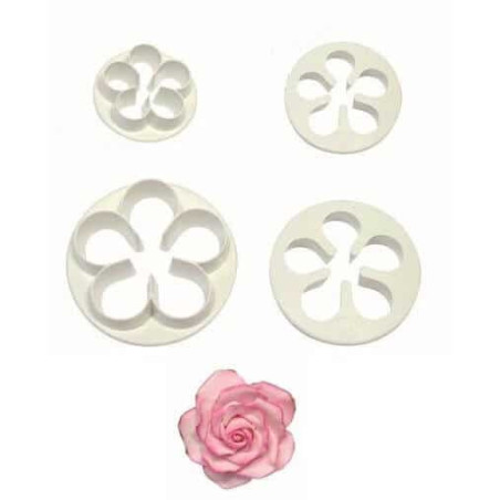 4 cortadores para fazer uma rosa com pasta de açúcar