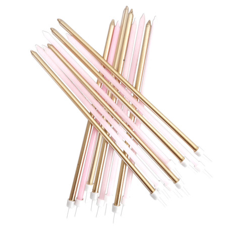 velas longas douradas e rosa